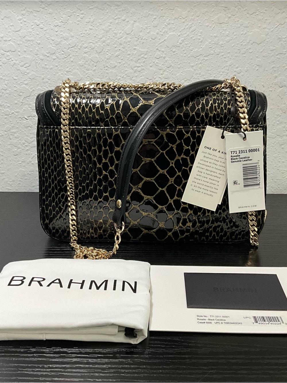 Brahmin Rosalie BLACK CAVATICA Crossbody Shoulder Bag Snake Print - Picture 4 of 8